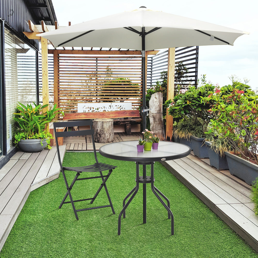 Table bistro ronde avec plateau en verre trempé