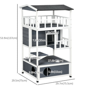 Maison pour chats à 4 étages en bois avec niche et perchoir, grise