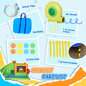 Château Gonflable 8-en-1 pour Enfants, Comprend Toboggan, Trampoline, Piscine, Pistolet à Eau, Ball-Cible, Boxe, Tunnel avec Sac de Transport, Soufflerie 750 W