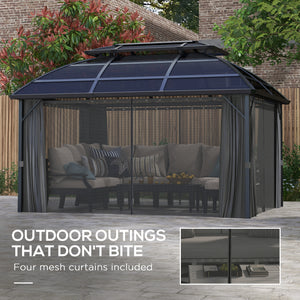 Gazebo 13' x 10', abri extérieur à double toit avec rideaux et cadre en aluminium, noir