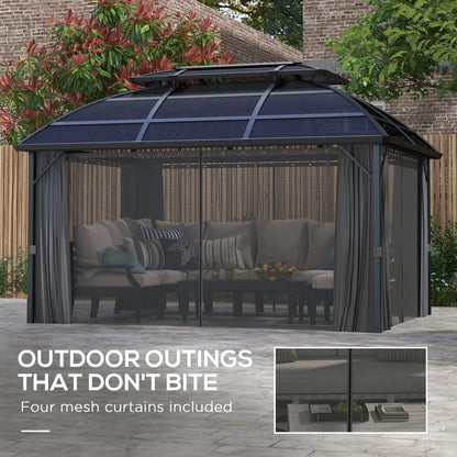 Gazebo 13' x 10', abri extérieur à double toit avec rideaux et cadre en aluminium, noir