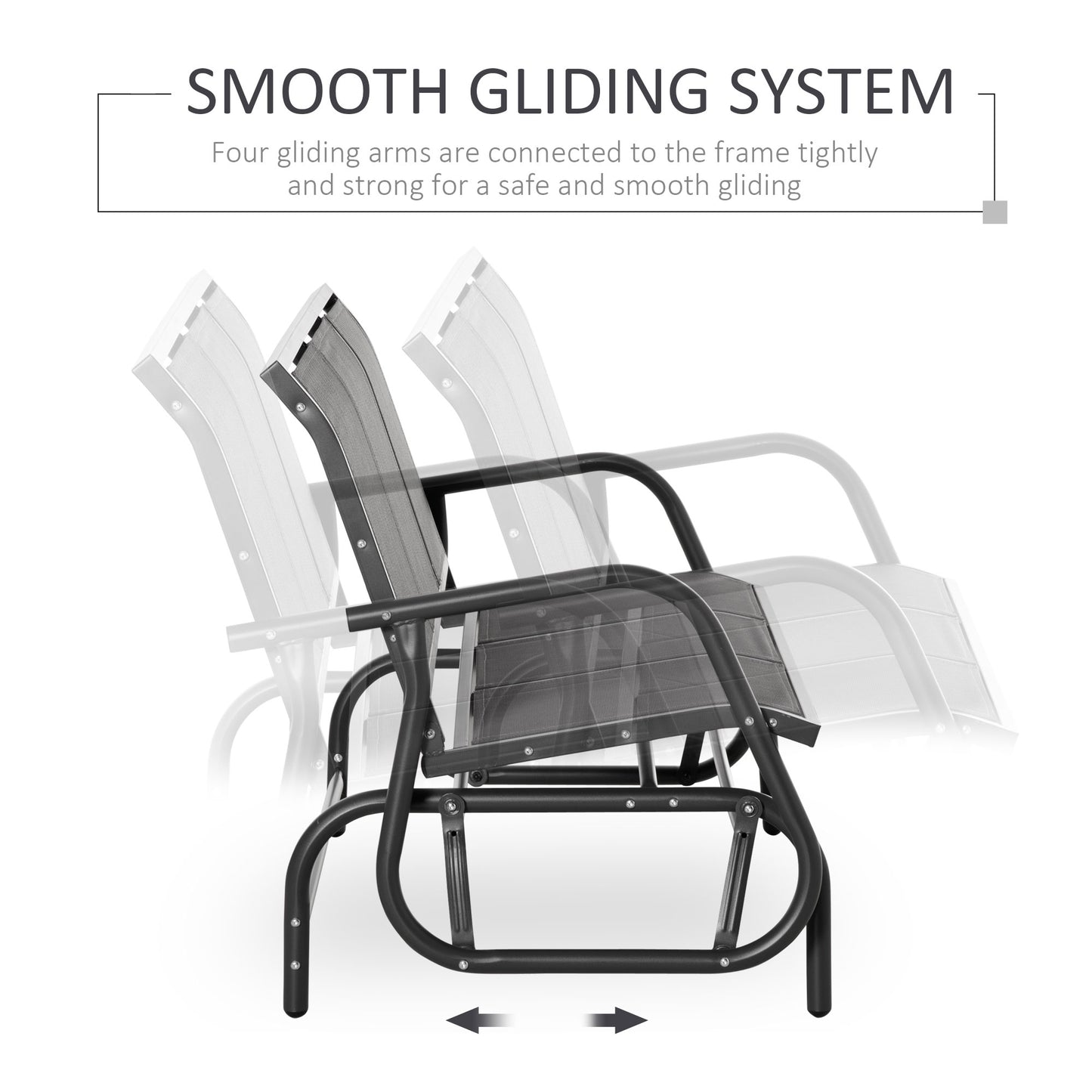 Outsunny 3 Seater Outdoor Rocking Chair, Steel Frame, Fabric Seat for Garden, Backyard, Lawn, Grey