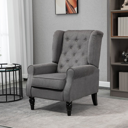 Fauteuil d'appoint en tissu capitonné, pieds en bois, gris anthracite