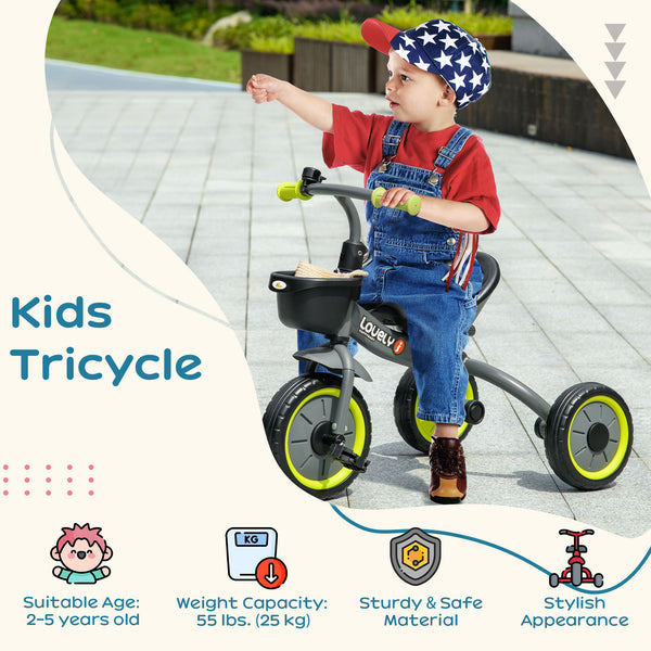 Tricycle for Girls and Boys 2-5 Years Old, Toddler Bike with Adjustable Seat, Basket, Bell, Black