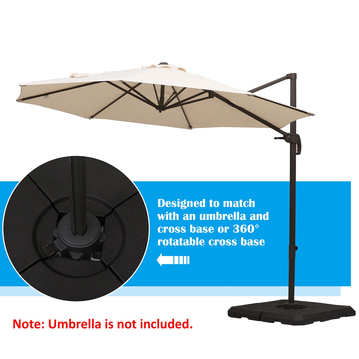 Lot de 4 pieds de parasol déportés à remplir avec du sable ou de l'eau Noir