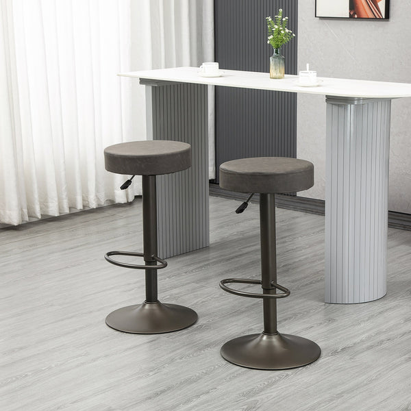 Set of 2 modern bar stools in faux leather, dark grey