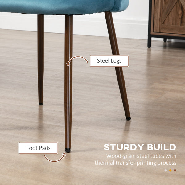 Set of 4 upholstered velvet dining chairs, blue