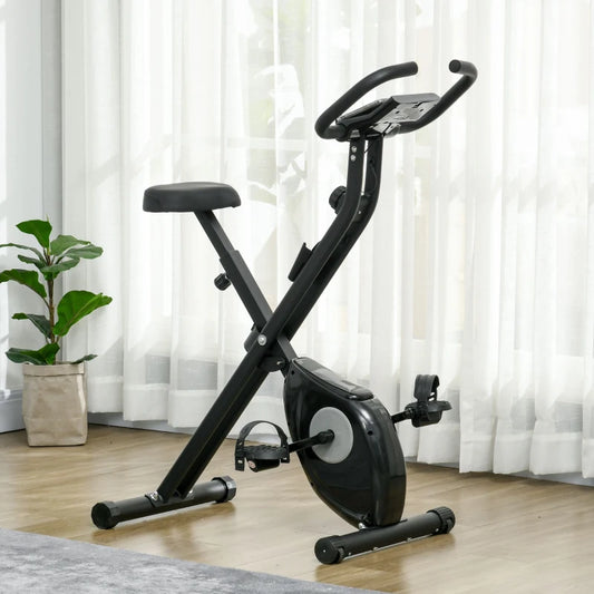 Vélo d'appartement pliable avec résistance magnétique à 8 niveaux, écran LCD, support de téléphone pour salle de sport à domicile, noir