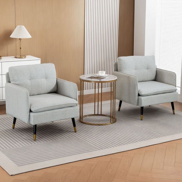 Set of 2 upholstered accent chairs with tufted back and steel legs, grey