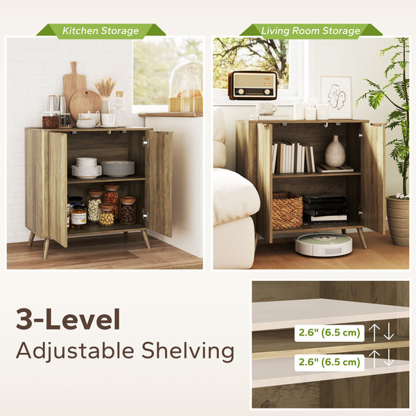 Modern Sideboard with 2 Fluted Doors and Adjustable Shelf for Kitchen and Living Room, Natural