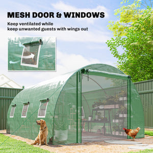 Direct access greenhouse, UV and wind resistant, with support bars, green