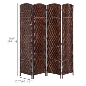 Cloison de séparation pliable à 4 panneaux avec cadre en bois, marron