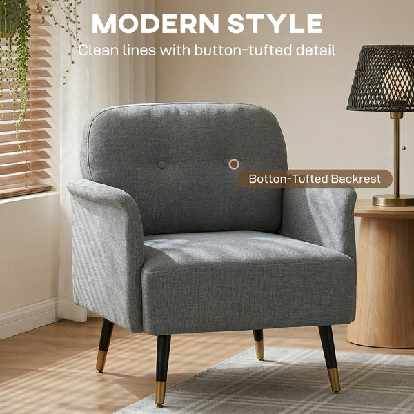 Modern upholstered accent chair with metal legs, grey