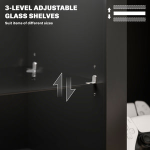 Meuble TV avec éclairage LED avec étagères en verre réglables, pour téléviseurs jusqu'à 65 pouces, noir