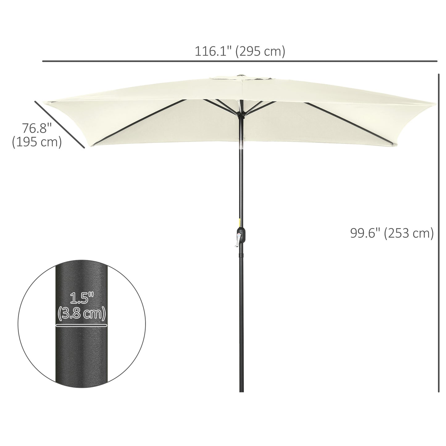 Outsunny 2 x 3 m Rectangular Tilting Aluminum Garden Parasol, Garden Umbrella, Outdoor Parasol with Crank, Cream White