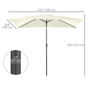 Parasol de jardin rectangulaire inclinable en aluminium 2 x 3 m, parasol de jardin, parasol d'extérieur avec manivelle, blanc crème