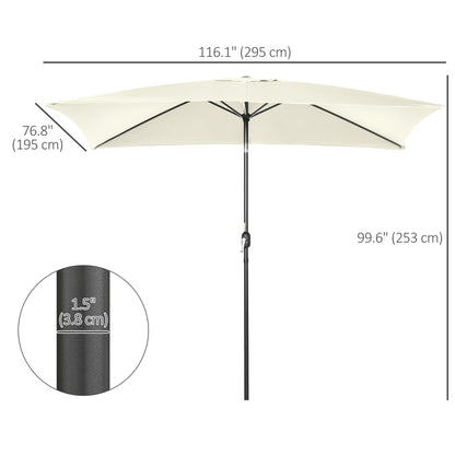 Outsunny 2 x 3 m Rectangular Tilting Aluminum Garden Parasol, Garden Umbrella, Outdoor Parasol with Crank, Cream White