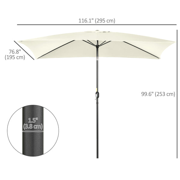 Parasol de jardin rectangulaire inclinable en aluminium 2 x 3 m, parasol de jardin, parasol d'extérieur avec manivelle, blanc crème