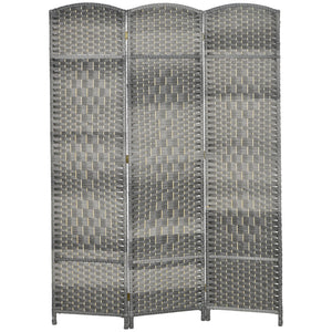 Paravent séparateur de pièce pliable à 3 panneaux en bois de pin et polypropylène – Gris