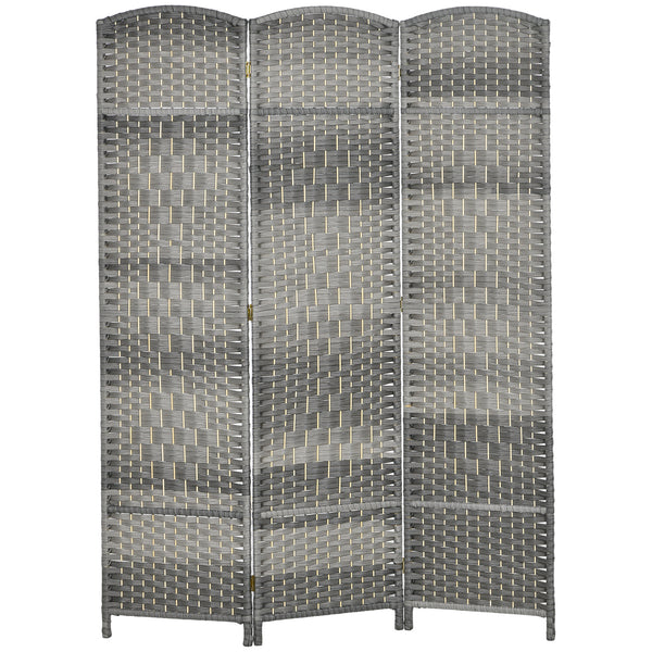Paravent séparateur de pièce pliable à 3 panneaux en bois de pin et polypropylène – Gris