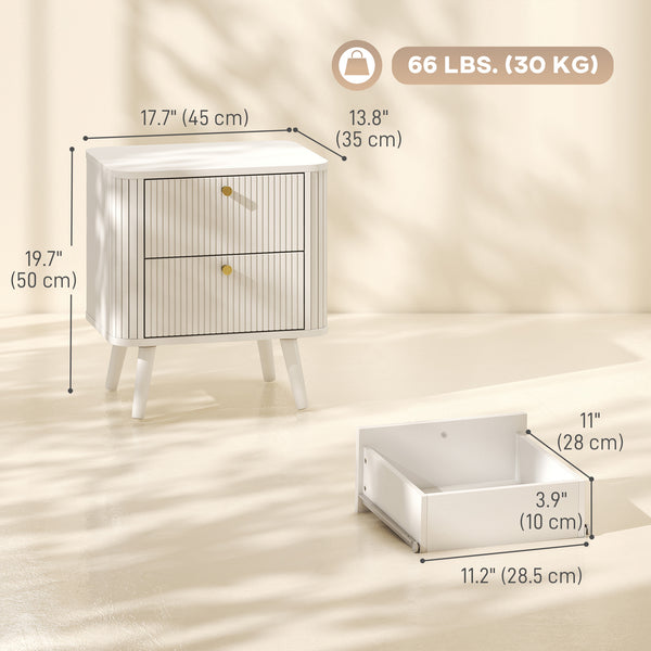 Tables de chevet blanches à 2 tiroirs, lot de 2