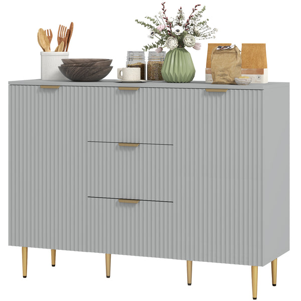 Meuble de rangement de cuisine moderne avec 3 tiroirs et étagères réglables, gris
