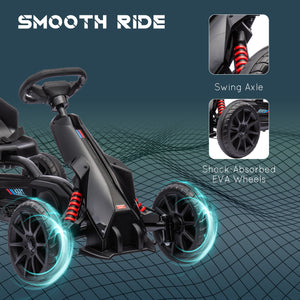 Kart à pédales avec siège réglable, frein à main, amortisseur, noir