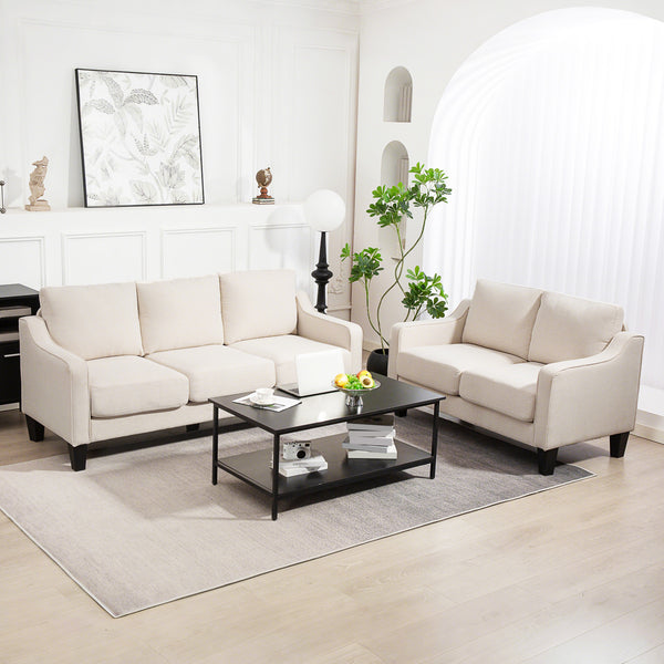 3-seater pocket sprung sofa, linen upholstery, thick padding, beige