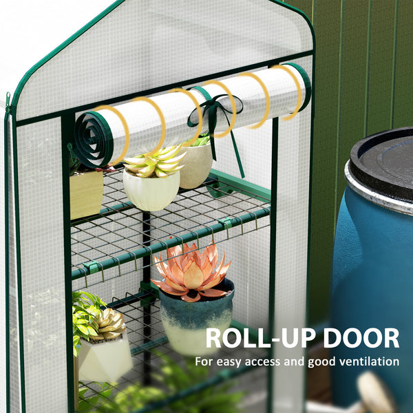 Mini greenhouse with mosquito net roof and roll-up zip door, white