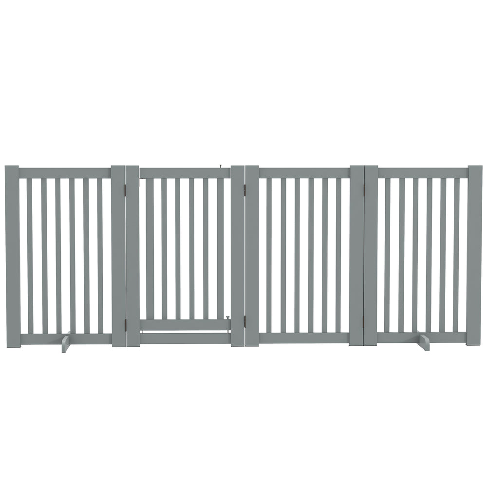 Freestanding 4-panel wooden barrier with opening gate, light grey