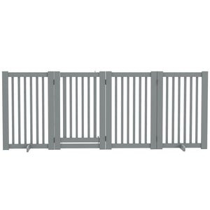 Freestanding 4-panel wooden barrier with opening gate, light grey