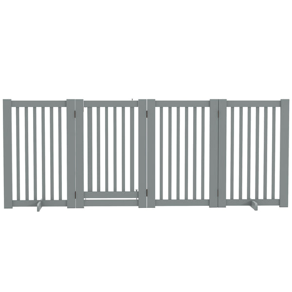 Freestanding 4-panel wooden barrier with opening gate, light grey