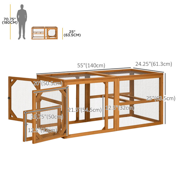 Outdoor wooden chicken coop extension with perches