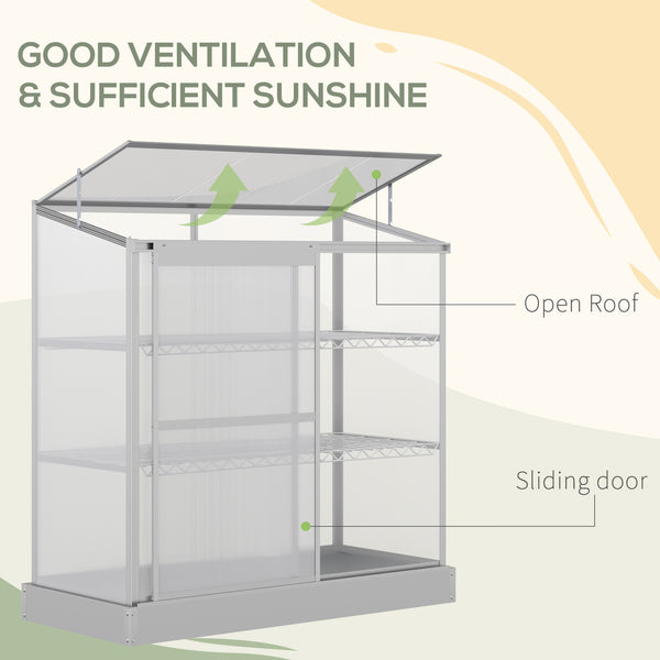Serre en aluminium à châssis froid, protection surélevée pour jardinières avec toit ouvrant