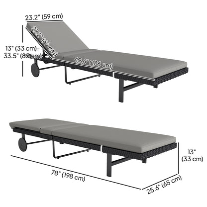 Outsunny Synthetic Rattan Garden Lounge Chair with 5-Level Adjustable Backrest, Castors and Cushion, Grey