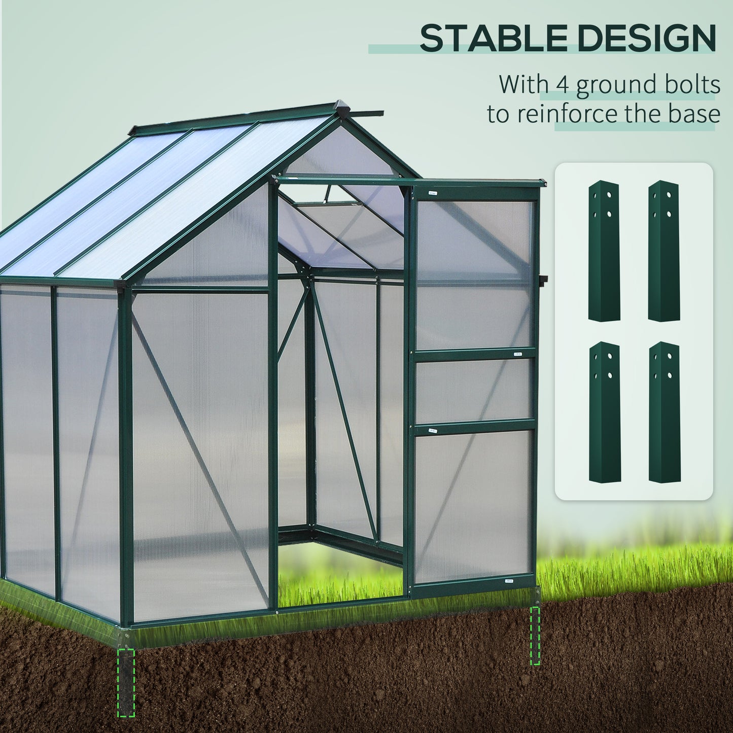 Transparent polycarbonate greenhouse, galvanized sheet frame with sliding door