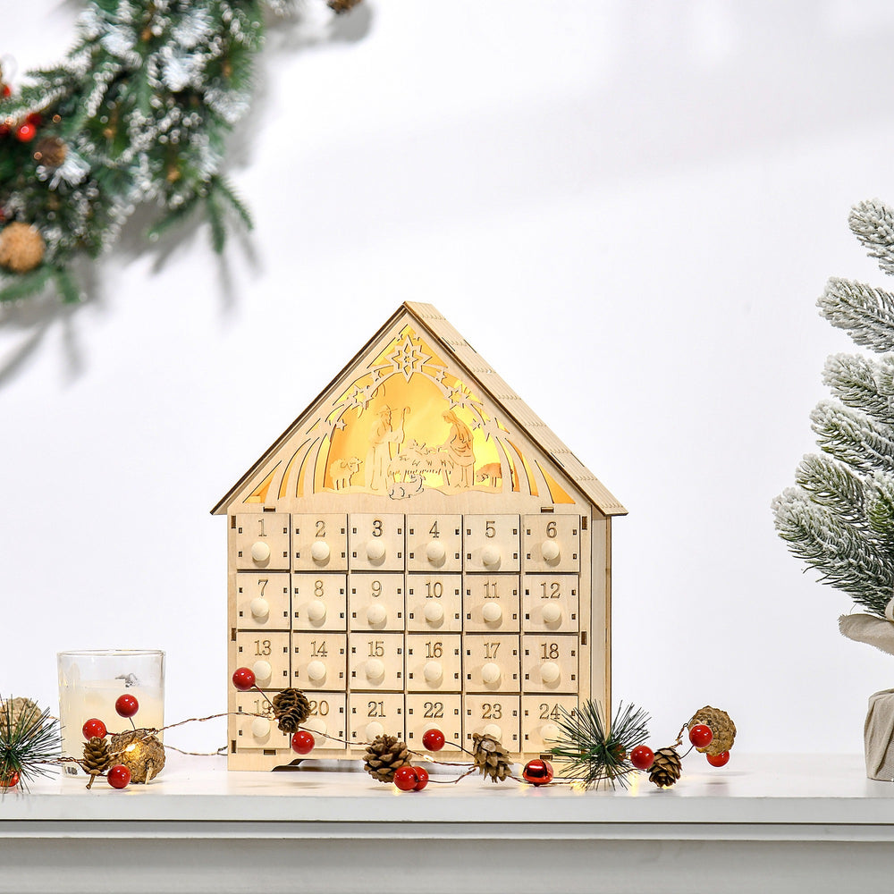 Calendrier de l'Avent de Noël en bois de 24 jours illuminé