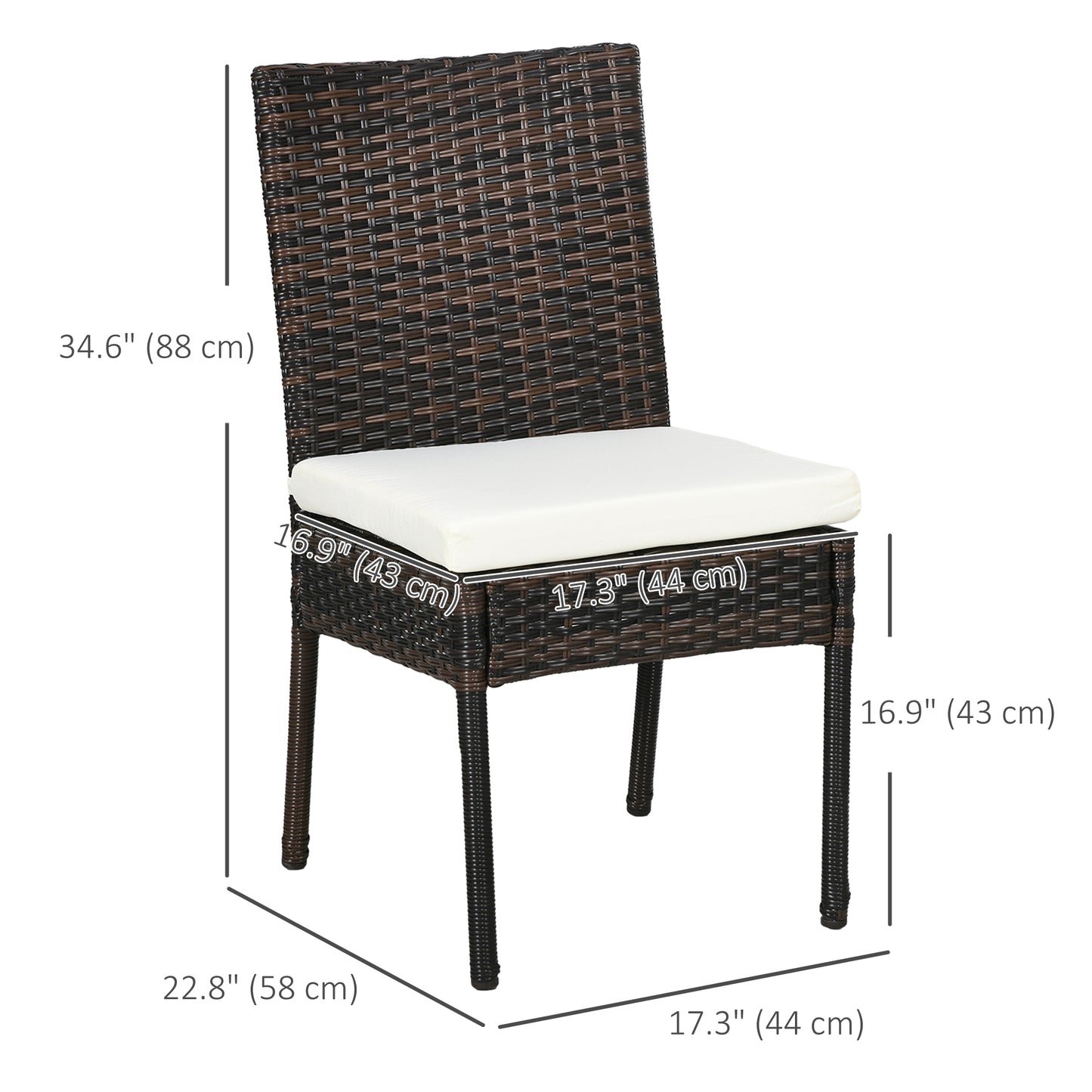 Chaises de salle à manger d'extérieur en rotin synthétique avec coussin, marron