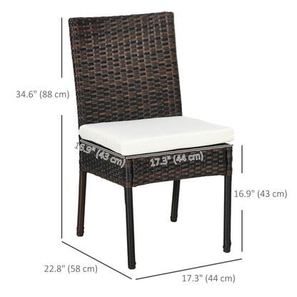 Chaises de salle à manger d'extérieur en rotin synthétique avec coussin, marron