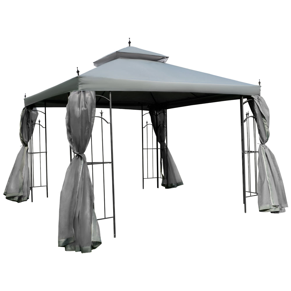 Outsunny 10'x10' Steel Outdoor Patio Gazebo Canopy Gray with Mesh Curtains Shelves |