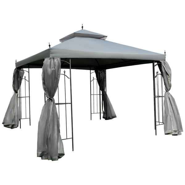 Outsunny 10'x10' Steel Outdoor Patio Gazebo Canopy Gray with Mesh Curtains Shelves |