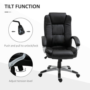High-back office chair in PU leather with padded armrests