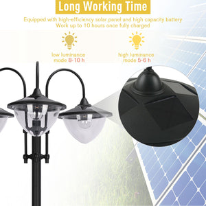 Lampadaire solaire à 3 LED avec jardinière, noir