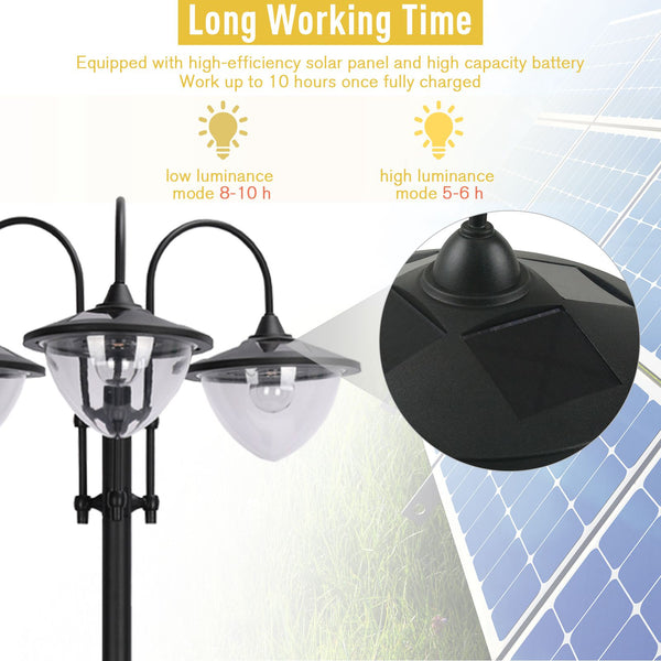 Lampadaire solaire à 3 LED avec jardinière, noir