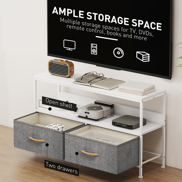 Meuble TV blanc et gris charbon pour téléviseur jusqu'à 47 po avec 2 tiroirs