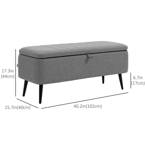 Pouf avec rangement rembourré en lin avec pieds en acier, gris
