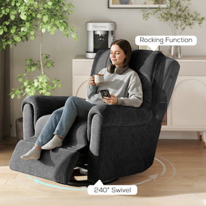 Fauteuil inclinable électrique, revêtement en tissu, ports USB, fonction pivotante et à bascule, repose-pieds, noir