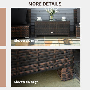 Table basse en rotin tressé avec plateau en verre, marron