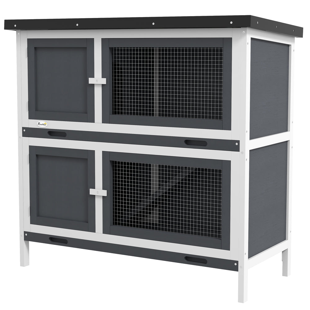 Clapier en bois avec 2 grandes niches principales, gris