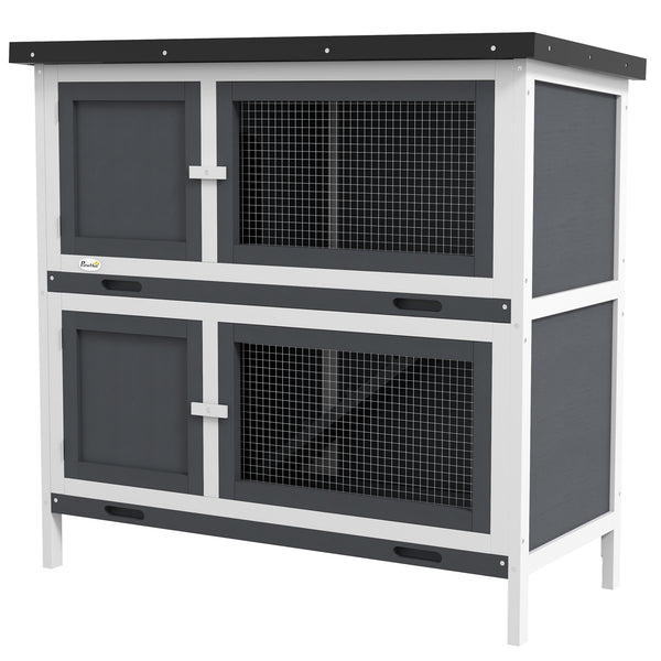 Clapier en bois avec 2 grandes niches principales, gris